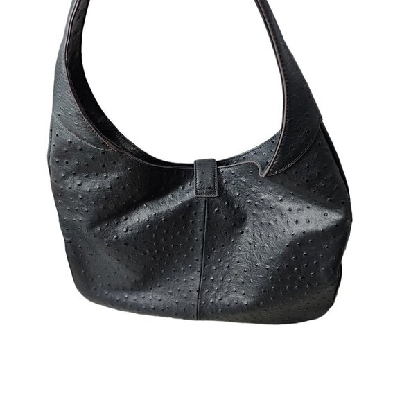 G.I.L.I. Veronica NEW Black Ostrich Embossed Leather Hobo Shoulder Bag - Picture 3 of 14